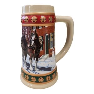 Budweiser holiday Stein collection 1993 hometown Holiday Clydesdale Beer Mug